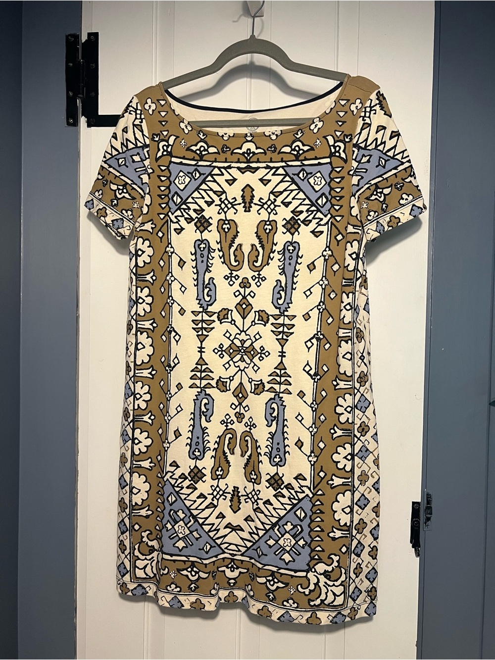 Women’s Tory Burch Printed Shift Dress in Cream, Tan & Blue